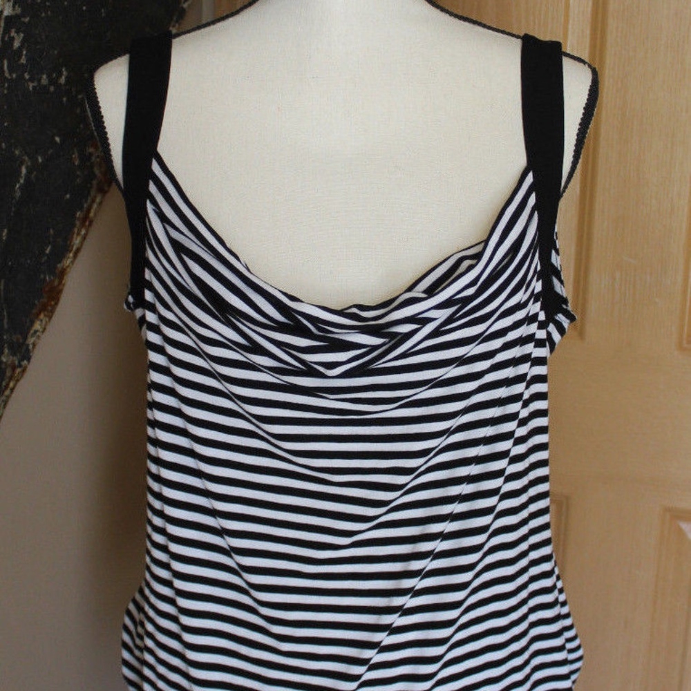 WHBM Black & White Striped Cowl Neck Top EUC